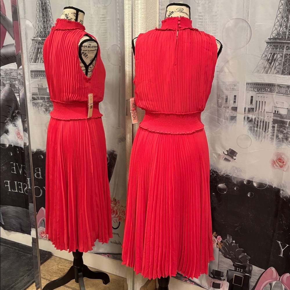 NWT Nanette Leopore Accordian Pleated Smocked Waist Dress - Picture 3 of 9